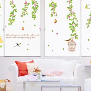 New Arrival Amazing Flowers and Green Leaves Wall Stickers