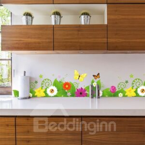 Flowers Grass Printed PVC Waterproof Eco-friendly Baseboard Wall Stickers