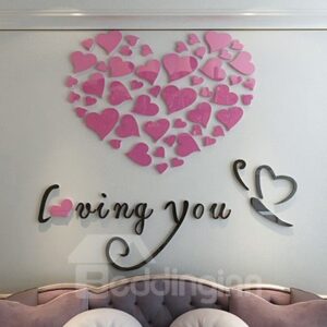 Heart Shape and Loving You Mirror Acrylic 3D Wall Sticker