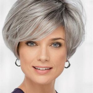 Natural Straight Women Synthetic Hair Capless 120% 10 Inches Wigs Heat Resistant Natural Looking Daily Party Wigs Cosplay Wigs with Natural Bangs with Free Wig Cap