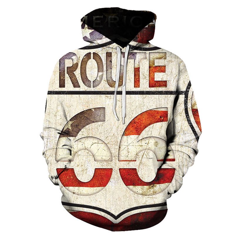 Unisex 3D printed novelty Hoodie Highway 66 printed Pullover Hoodie