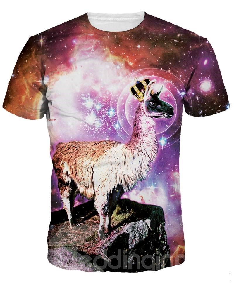Round Neck Sheep with Crown Pattern 3D Painted T-Shirt - Image 3