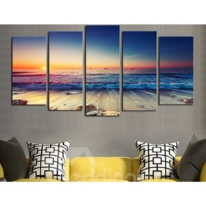Sunrise on the Seaside 5-Panel Canvas Hung Non-framed Wall Prints