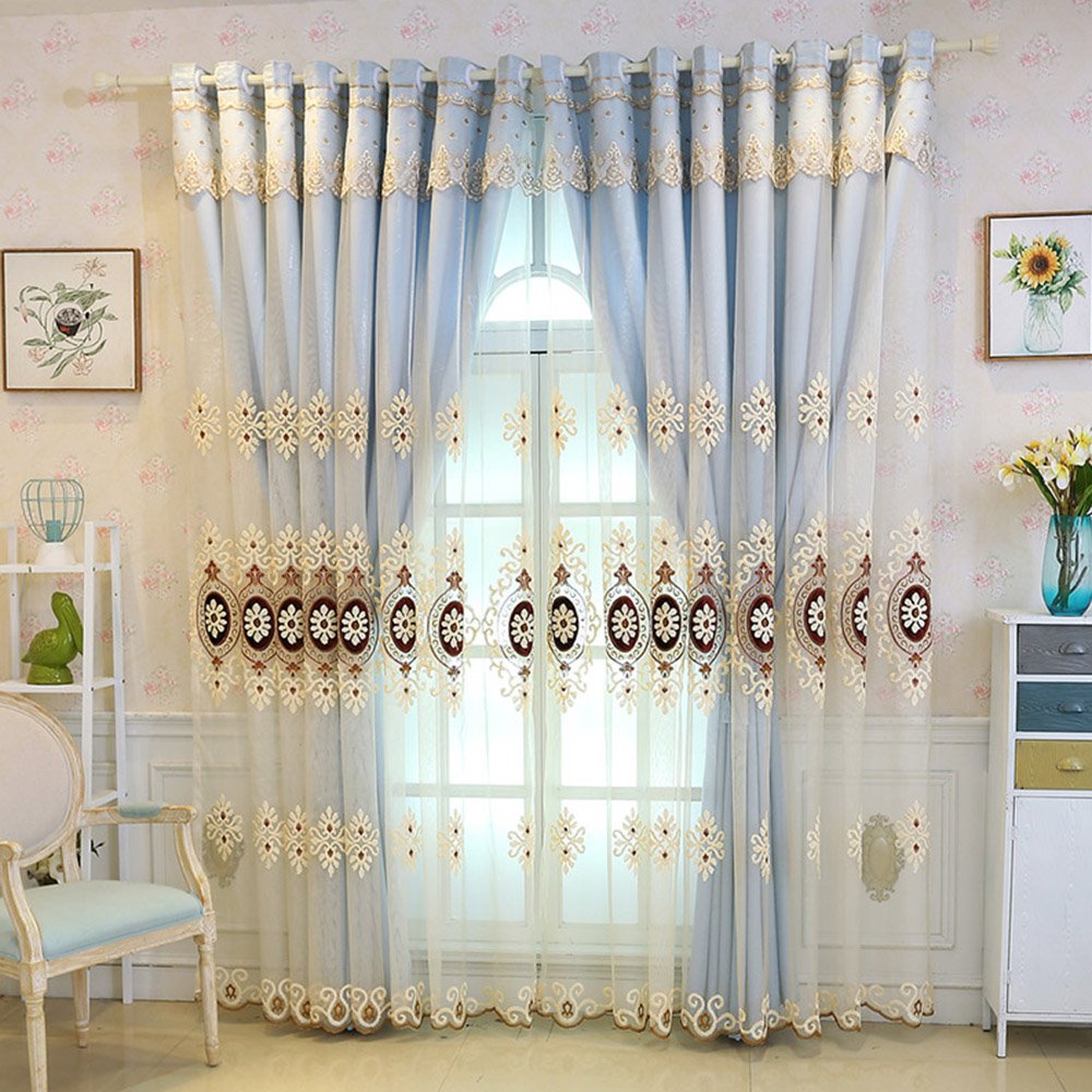 Modern Embroidery Floral Curtain Sets Sheer and Lining Curtain Polyester Blackout for Living Room Bedroom - Image 18