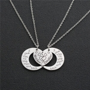 I Love You to The Moon and Back Pendant Necklace 2PCS Mother Daughter Necklaces Heart-Shaped Family Jewelry Gift Birthday Thanksgiving Mother's Day Gifts
