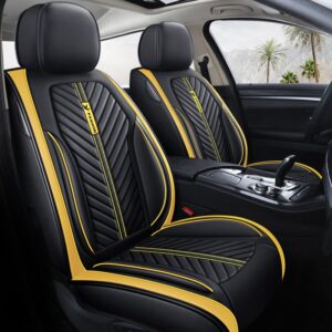 Sport Style Full Set Car Seat Cover High Grade Leather Full Surround Durable Comfortable Wear-Resistant Waterproof Easy to Clean 4 Seasons Universal Fit for 5 Seats Cars SUV Truck Vans