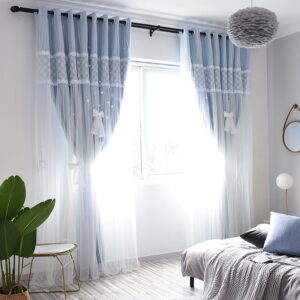 Modern Princess Embroidery Decoration Blackout Custom Curtain Sets for Living Room Bedroom 84W 84L 2 Panel Set