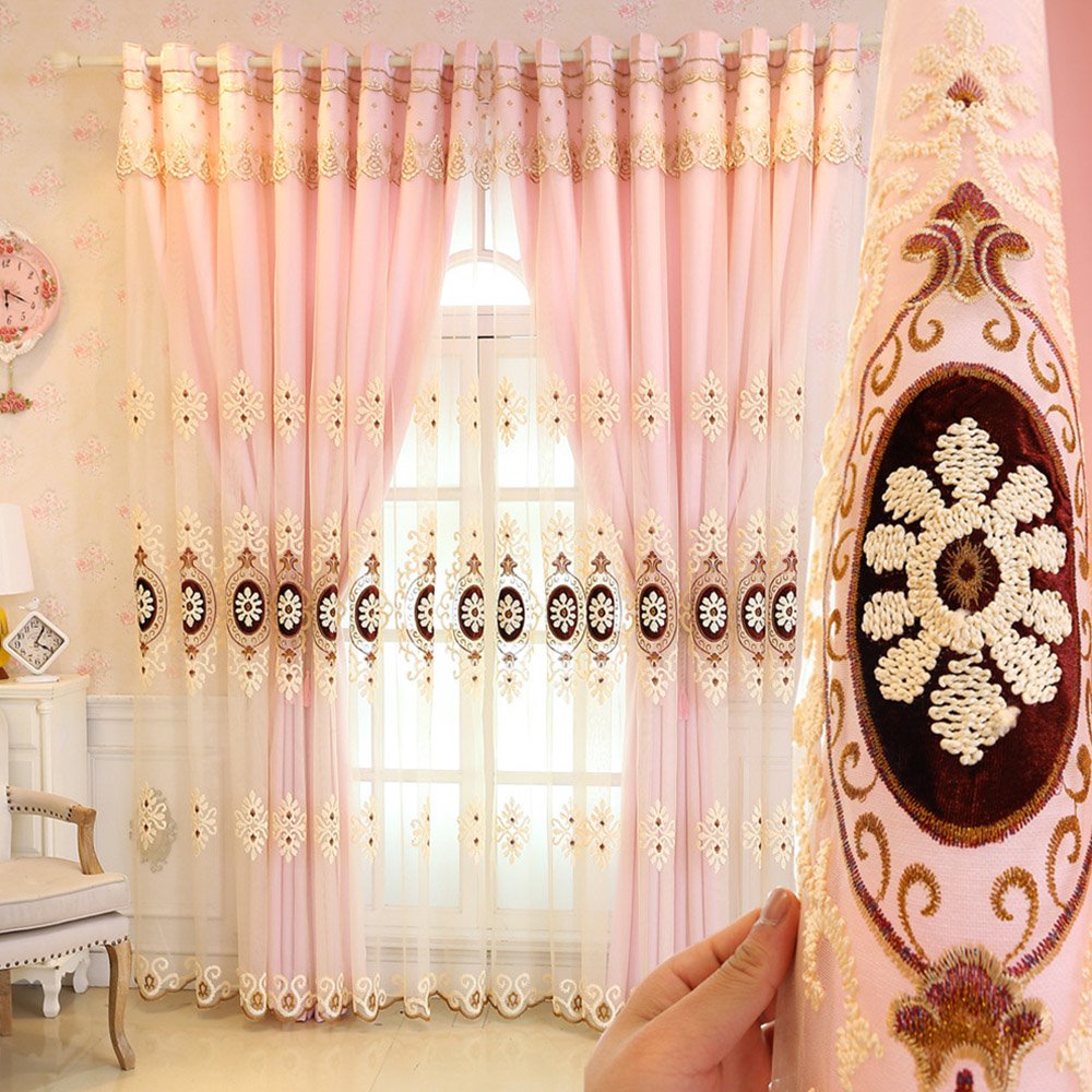 Modern Embroidery Floral Curtain Sets Sheer and Lining Curtain Polyester Blackout for Living Room Bedroom - Image 47