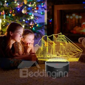 7 Colors Remote Control 3D Table Lamp Sailing Boat USB Night Light