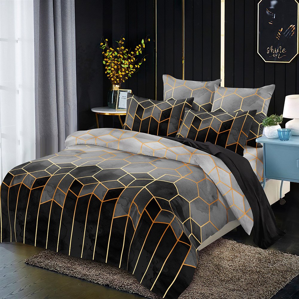 Simple Diamond Geometric Three-Piece Set Reactive Printing Duvet Cover Set Endurable Skin-friendly All-Season - Image 9