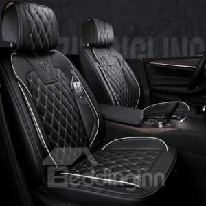 Waterproof Durable Unfading Wear-Resistant High-Class Leather Pure Color With White Cross Lines Design 5 Seats Universal Truck Seat Covers