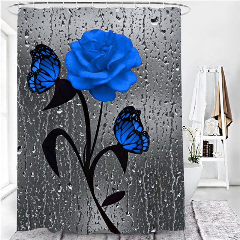 3D Shower Curtain 5 Colors Rose Print Waterproof Polyester Bathroom Curtain Anti-slip Bath Mat Set Toilet Rugs Carpet Home Decor - Image 10
