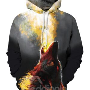 Long Sleeve Roar Wolf Pattern 3D Painted Hoodie