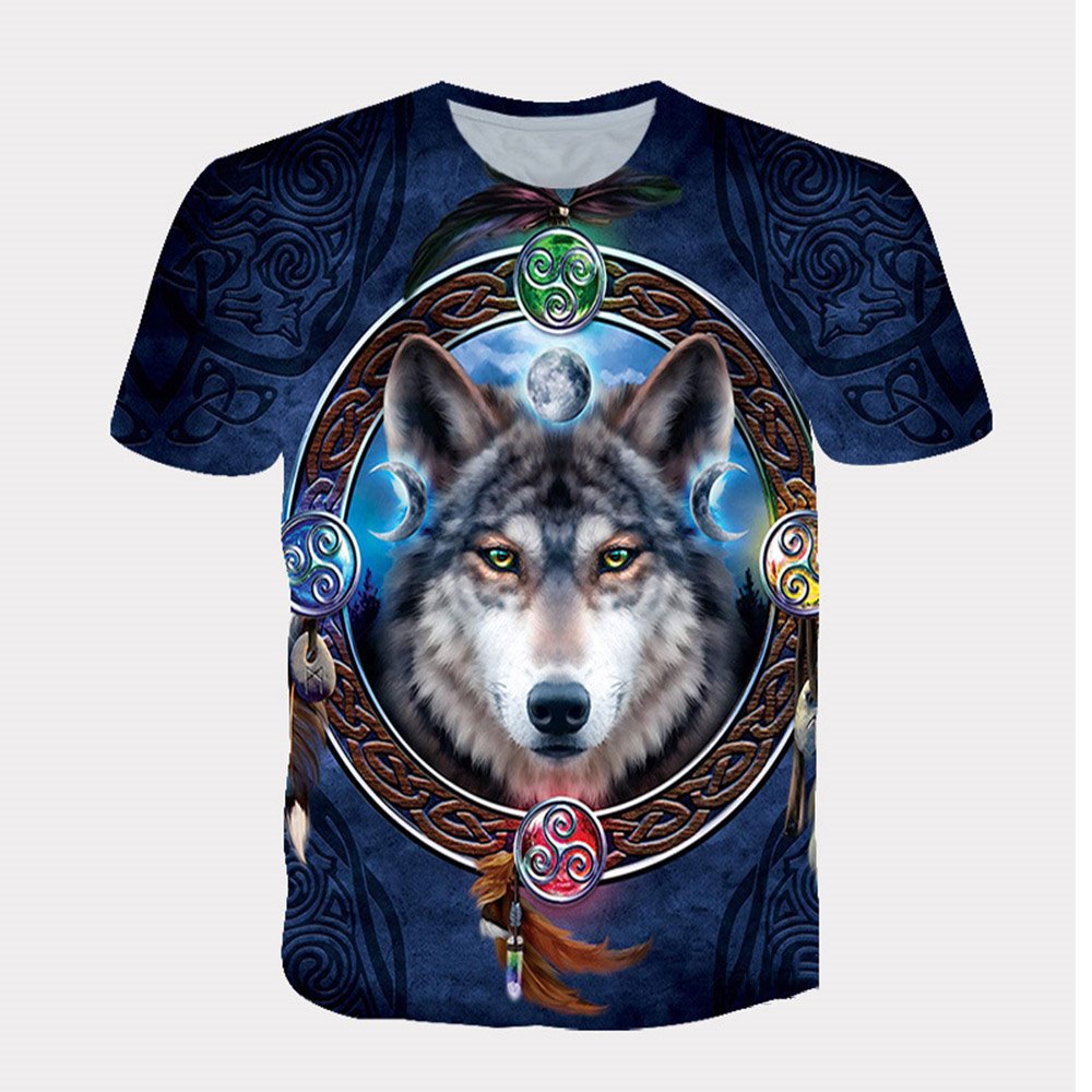 3D Print Wolf Men's T-shirt Blue Short Sleeve Close-Fitting Round Neck Slim with Comfortable Breathable Fabric - Image 8
