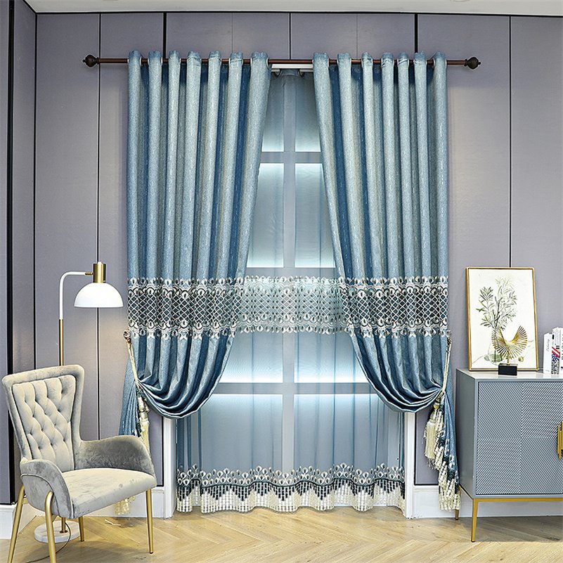 Blue Embroidery Sheer Curtains Voile Curtains Noble and Elegant for Living Room Bedroom Decoration Custom 2 Panels Drapes Breathable Drapes - Image 13