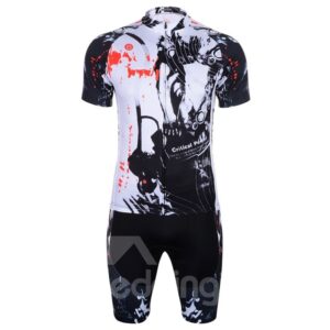 Men's Short Sleeve Black White Painting Quick-Dry Breathable Jersey set