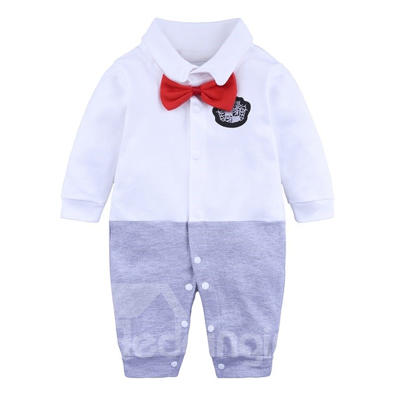 Long Sleeve Cotton Material Gentleman Fastener Infant Jumpsuit/ Baby Bodysuit - Image 5