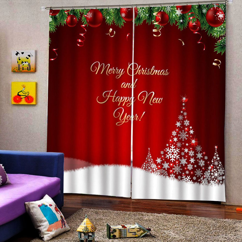 Christmas 3D Printed Window Curtains Decoration Red Polyester Blackout Custom 2 Panels Drapes for Living Room Bedroom No Pilling No Fading No off-lining - Image 5