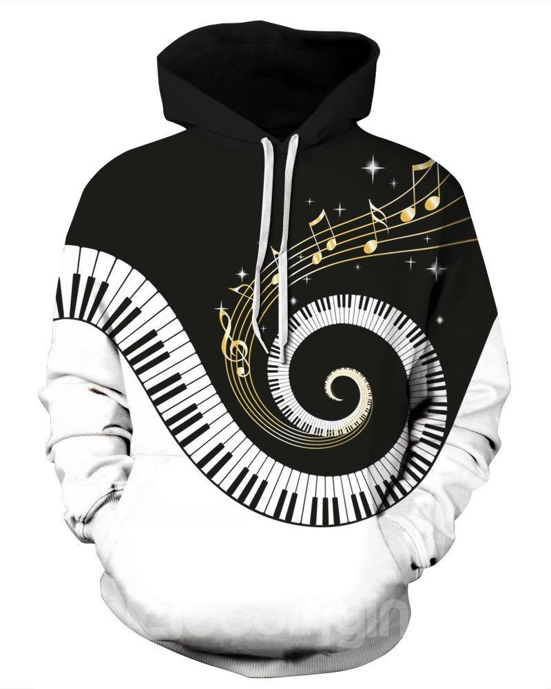 Long Sleeve Piano Keyboard Playing Fantacy Music Pattern 3D Painted Hoodie - Image 5