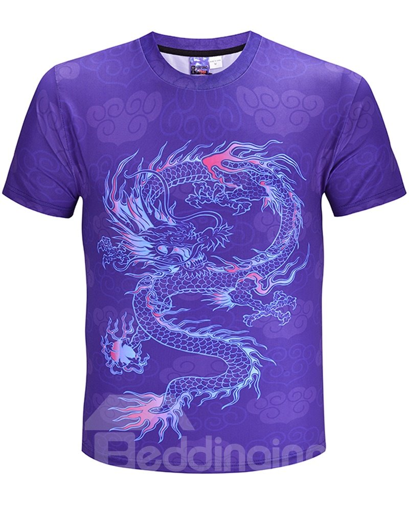Dragon Pattern Straight Model Polyester Material Regular Sleeve Type T-shirt - Image 2