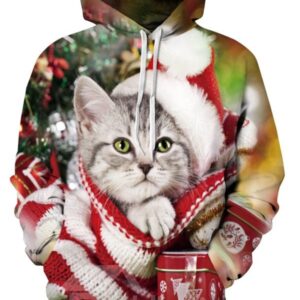 Long Sleeve Christmas Cute Cat Pattern 3D Painted Hoodie