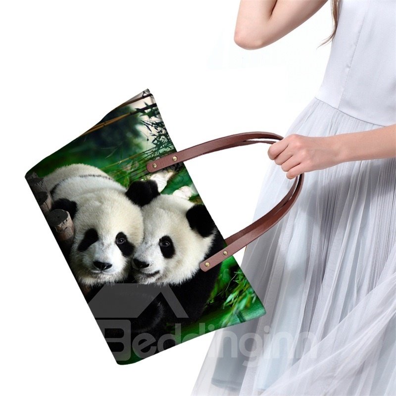 Adorable Cute Twin Pandas Waterproof Sturdy 3D Printed for Women Girls Shoulder HandBags