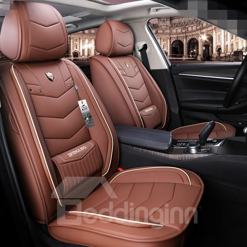 Simple Style Plain Pattern Waterproof PVC Leather Material Universal Car Seat Cover Front and Rear Split Bench Seat Protectors Universal Fit Interior Accessories for Auto Truck Van SUV