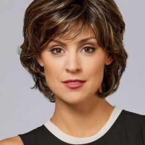 Human Hair Lace Front Cap Women Wavy 10 Inches 130% Wigs Heat Resistant Natural Looking Daily Party Wigs Cosplay Wigs with Natural Bangs with Free Wig Cap