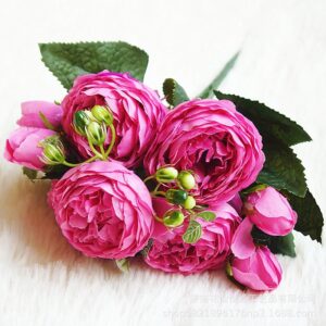 Artificial Flowers Faux Rose Mother's Day Bouquet 5 Heads Vintage Rose for DIY Wedding Table Centerpiece Party Decor