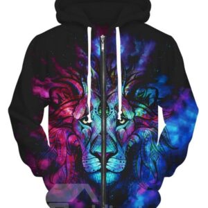 Long Sleeve Multicolor Lion Face Pattern 3D Zipper Painted Hoodie