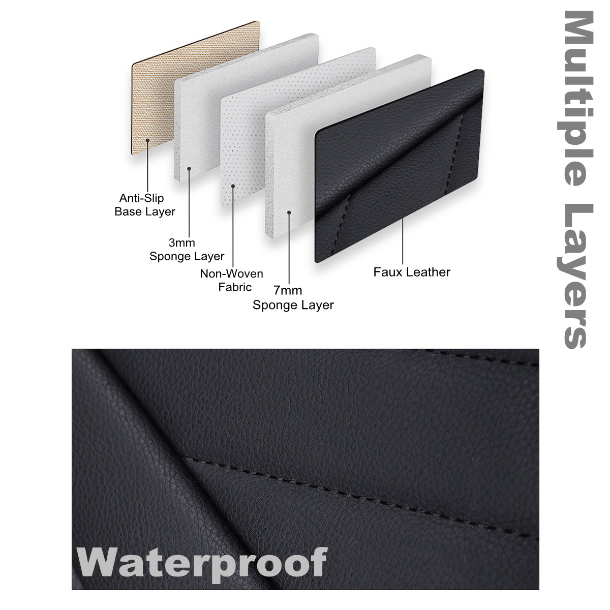 Universal Fit Car Seat Cover Full Set for 5-Seater Sedan SUV Diamond Pattern Synthetic Leather Vehicle Cushion Cover for Accord Tucson Sorento - Image 4