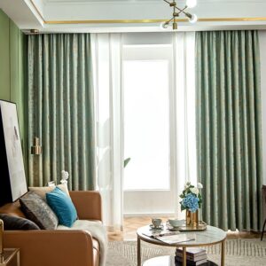 Jacquard Chenille Window Curtains Green Shading Curtains Double Pinch Pleat Blackout Curtains Custom 2 Panels Drapes for Living Room Bedroom Decoration