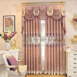 Blackout Curtains Floral Embroidery Shading Curtains Pink Rose Noble and Elegant for Living Room Bedroom Decoration Custom 2 Panels Drapes