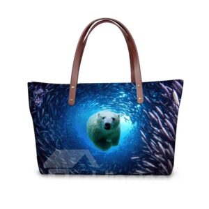 Waterproof Sea World Polar Bear Animals 3D Printed Shoulder HandBags