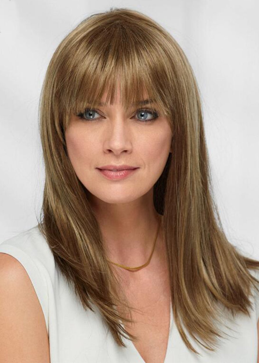 Sexy Women's Long Length Straight Human Hair Capless Wigs With Bangs 22Inch - Image 26