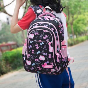 Black Kitty Backpack School Bag Nylon Waterproof Large Capacity For Girls