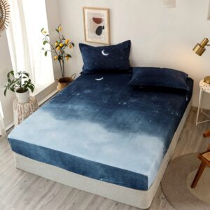 Night Sky Fitted Sheet 1-Piece Non-Fade Breathable Soft Polyester Bed Cover Mattress Cover