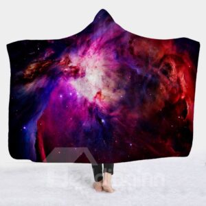 3D Galaxy Star Print Super Soft Sherpa Fleece Hooded Blanket