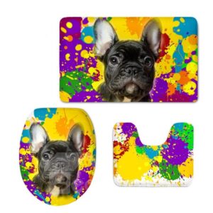 Black Dog Pattern 3-Piece Flannel PVC Soft Water-Absorption Anti-slid Toilet Seat Covers