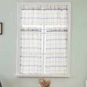 Modern Stripe Pattern Linen Window Valance 1 Pc Short Curtain for Kitchens Bathrooms Basements & More