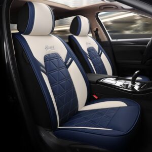 Leather Seat Covers Full Set Front and Rear Split Bench Protection Universal Fit for Auto Truck Van and SUV