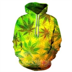 Light Color Leaves Long Sleeve 3D Pattern Hoodie