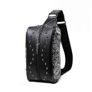 3D Dragon Rivet Relief Emboss Sling Bag Waterproof PU Leather Single-Shoulder Bag For Men&Women