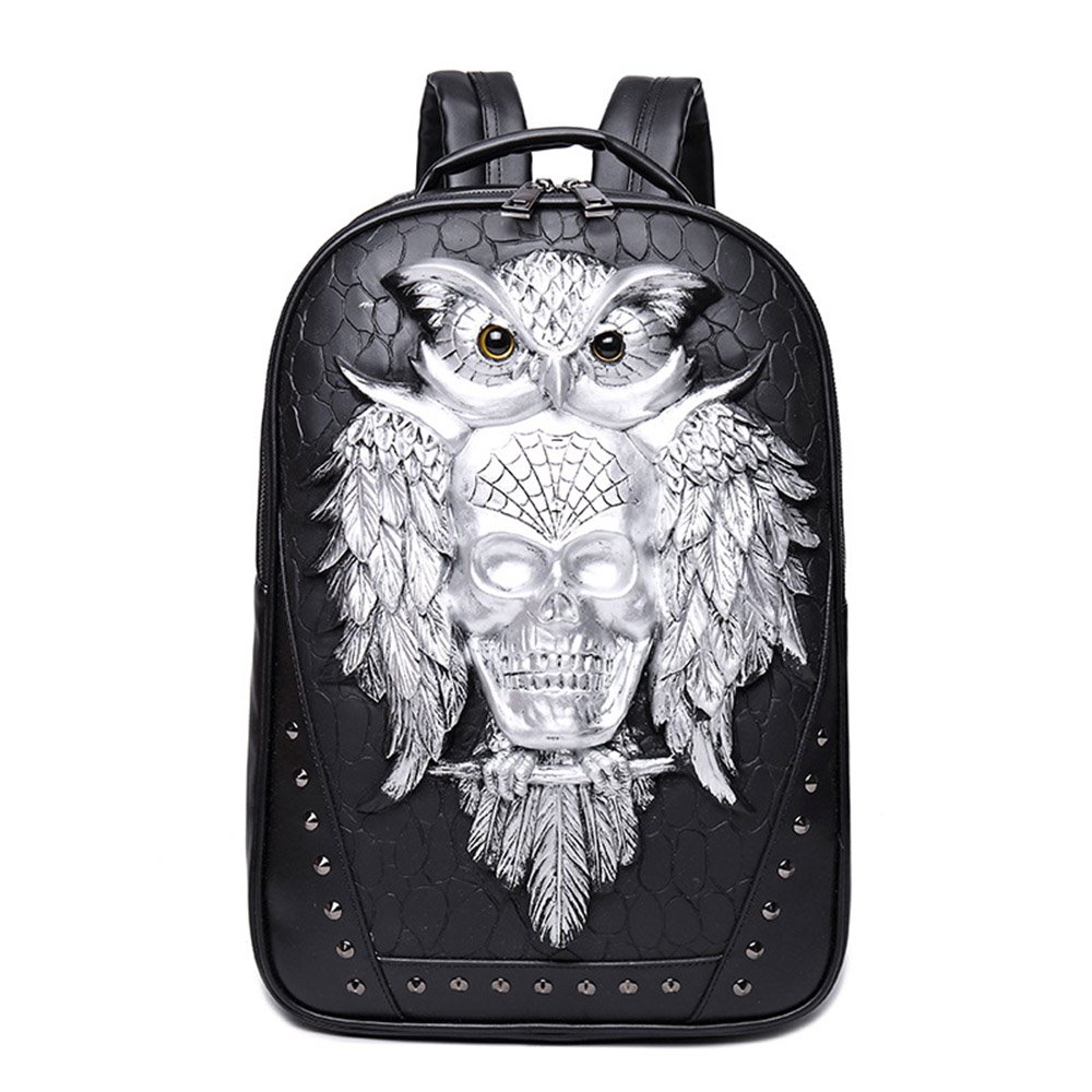 3D Owl Rivet Painted Bag PU Leather waterproof Laptop Bags Backpacks - Image 2