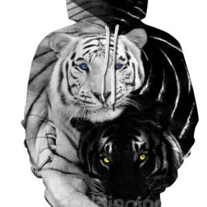 Couple Tigers Pullover Kangaroo Pocket Lightweight 3D Painted Hoodie