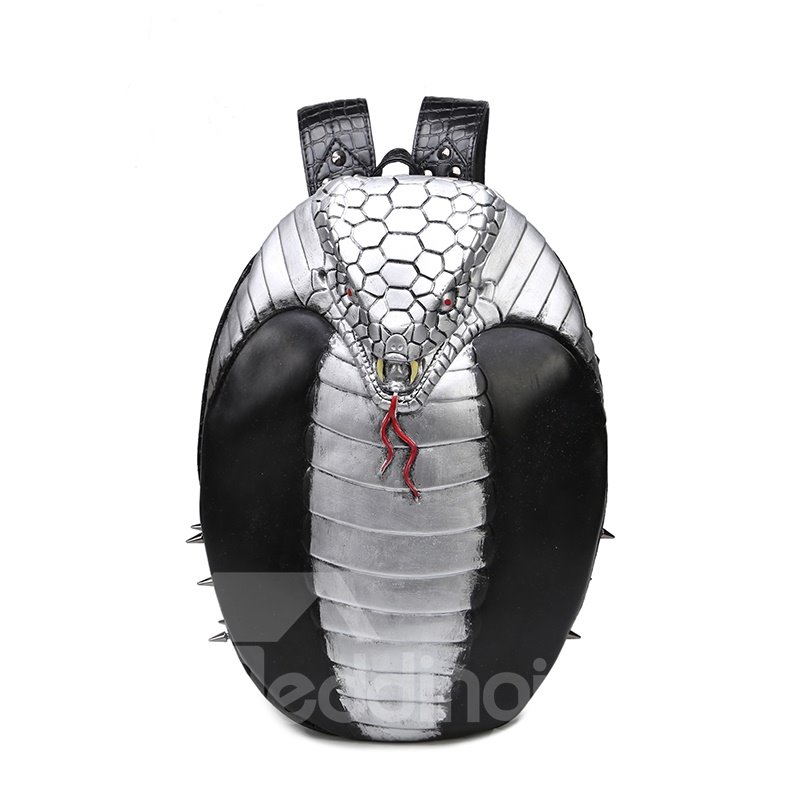 Snake King Fashion Cool PU Leather Casual Laptop Backpack - Image 2