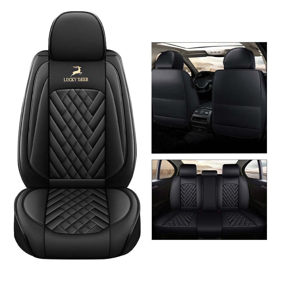 Universal Fit Car Seat Cover Full Set for 5-Seater Sedan SUV Diamond Pattern Synthetic Leather Vehicle Cushion Cover for Accord Tucson Sorento - Image 9