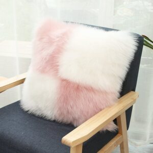 Modern Wool-like Multicolor Plaid Pillow Fluffy Square Bed Sofa Pillow 18x18 inches 1 Piece Gray Purple Pink
