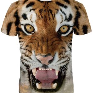 Tiger Face Pattern Spandex Comfortable Popular Round Neck 3D Painted T-Shirt