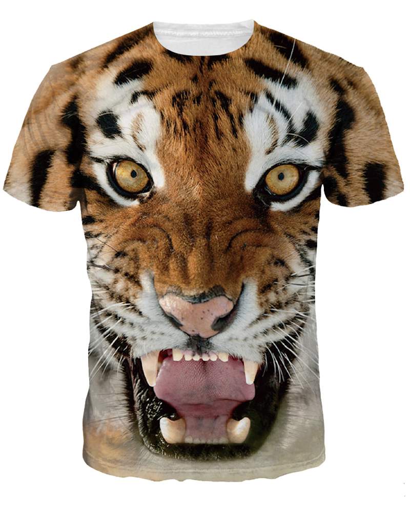 Tiger Face Pattern Spandex Comfortable Popular Round Neck 3D Painted T-Shirt - Image 3